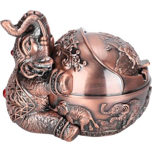 Vintage Metal Ashtray Home Office Decoration Windproof Ashtray with Lid Vintage Elephant Cigarettes Ashtray Portable Ashtray