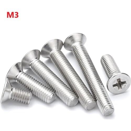 M3 Cross Recessed Countersunk Screws 304 Stainless Steel Phillips Flat Head Machine Bolts 4 5 6 8 18 20 45 50 100 110 120130mm