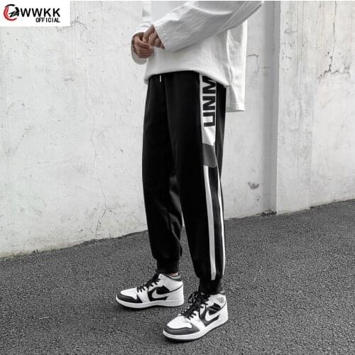 WWKK Streetwear Black Plaid Pants Men Joggers 2021 Mens Straight Harem Pants Men Korean Hip Hop Trousers Plus Size