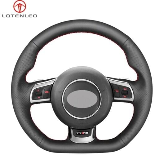 LQTENLEO Black Artificial Leather Car Steering Wheel Cover For Audi TTRS 2009-2014 R8 2010-2015 RS3 (8P) 2011-2014 RS6 2008-2010