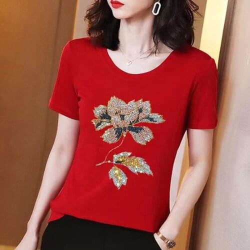Vetement Femme 2021 T-shirt female Rhinestone summer print tops plus size XXXL womens diamond tshirts woman tees poleras mujer