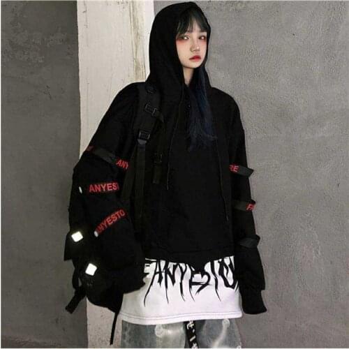 Hip Hop Hoodie Women Korean Loose Tops Female Casual Autumn Long Sleeve Black Punk Hoodie Streetwear High Street Hoodies