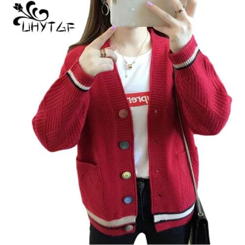 UHYTGF Womens Sweaters Fashion Single-Breasted Knitted Cardigan Female Spring Autumn Tops Jacket Student Casual Short Coat 1145