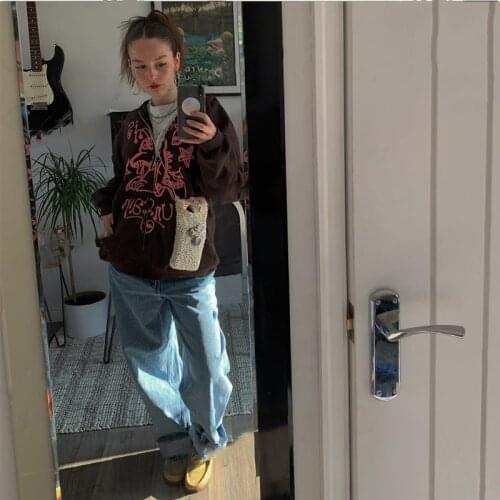 Y2K Aesthetic Female Sweatshirts Zip Up Long Sleeve Hoodie Coat Autumn Winter Vintage Harajuku Gothic Grunge Clothes Streetwear