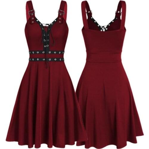 Gothic Punk Womens Dress Sleeveless Strap Sling Dress Elegant Strap Backless Sexy Party Strapless Strapless Dress