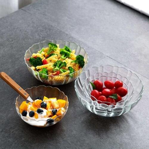 OTHERHOUSE 1Pc Transparent Glass Salad Bowl Ice Cream Fruit Bowl Dish Eco-friendly Microwave Tableware Soup Rice Noodle Bowls