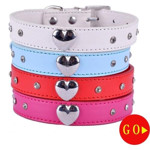 10pcs Leather Dog Collar Rhinestones Accessories For Collar Necklace Heart Shaped Charm Pet Dog Supplies Adjustable