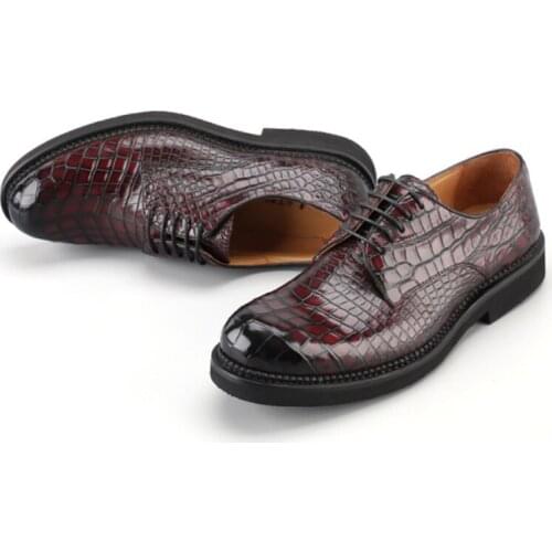 2021 Sipriks Mens Crocodile Skin Shoes Improted burgundy Leisure Leather Shoes Italian Goodyear Welted Dress Derby Wedding