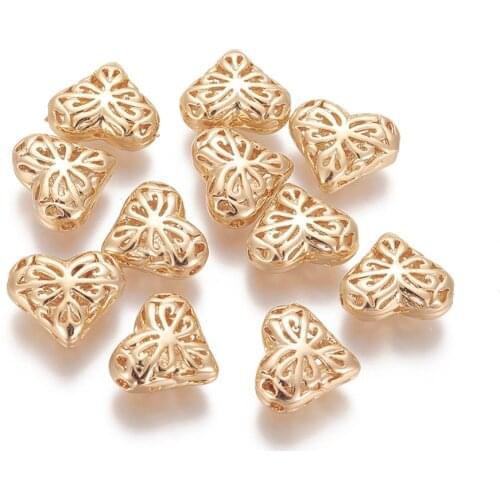 4pcs/lot Heart Brass Metal Beads for Elegant Bracelets Necklace Making Decor 11.5x13.5x6.5mm, Hole: 1.4mm