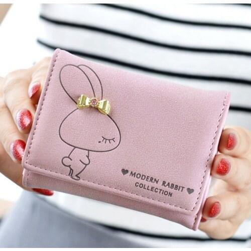 By dhl or ems 50pcs Fashion Wallet Womens Wallets Cute Coin Purse Cartoon Bunny Girls Short section Scrub wallet
