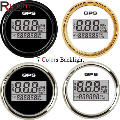 52mm Boat Car Digital GPS Speedometer Odometer 0-999 knots km/h mph Waterproof GPS Speed Odometers with 7colors Backlight 9-32V