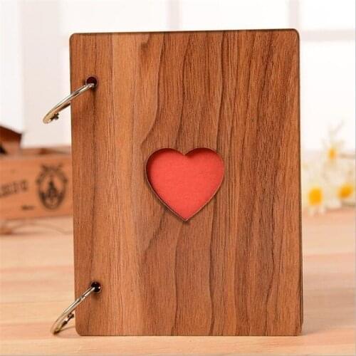 6 Inch Creative Love Heart Photo Album Vintage Wooden s Loose-leaf Sticker