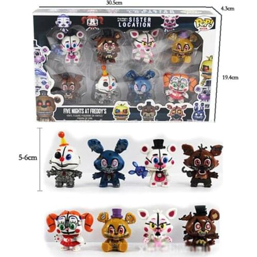 8PCS/Set Cartoon Five Nights Nightmare Bear Chica Bonnie Funtime Foxy PVC Mini Action Figure Toys for Children Hot Game Figurine
