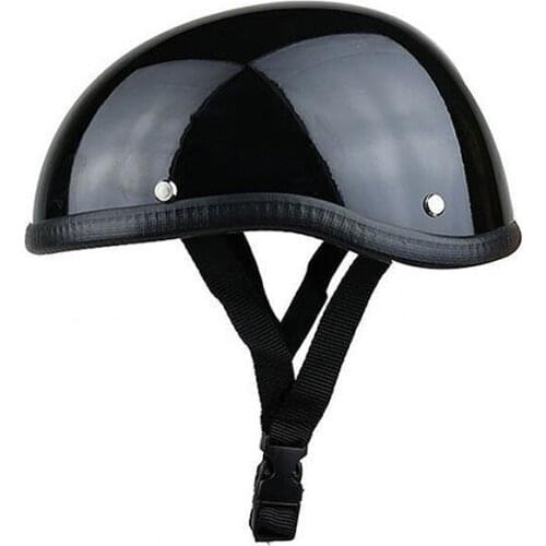 AU04 -Skull Cap Motorcycle Helmet Vintage Half Face Helmet Retro German Style chopper Cruiser，Bright Black