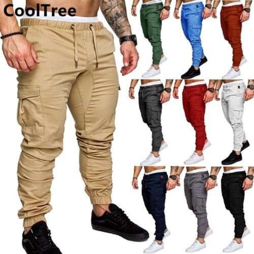 CoolTree Men Cargo Pants Spring Autumn Solid color Multi-pocket Thin Casual Trousers Male Hip Hop Slim Joggers Harem Pencil Pant
