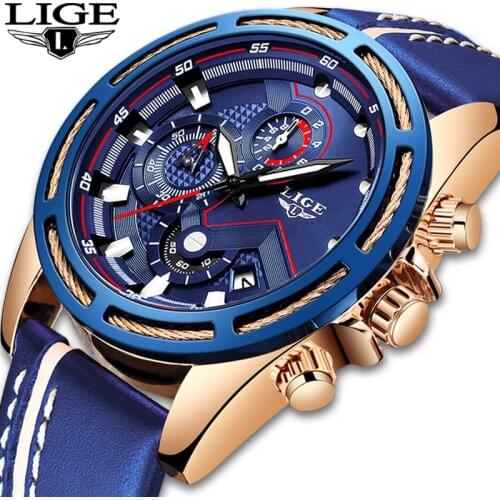 LIGE Watch Men Fashion Sport Quartz Clock Leather Mens Watches Top Brand Luxury Blue Waterproof Business Watch Relogio Masculino