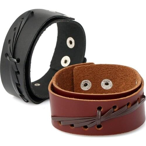 Valentine Genuine Leather Double Layers Braided Charm Punk Wrap Bracelet For Men Women New Arrival Adjustable Bracelets