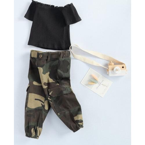 FOCUSNORM 5 Style 1-6Y Fashion Infant Baby Girls Clothes Sets Off Shoulder T Shirts Tops+Camouflage Pants 2pcs