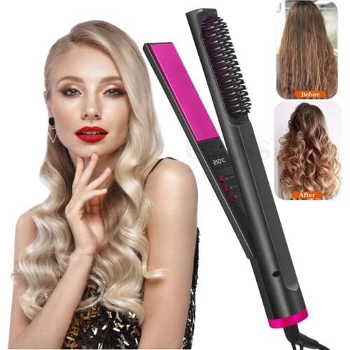Ceramic Hair Curler 2 In 1 Flat Iron Hair Straightening&Curling Hot Brush Smoothing Curly Corrugation for Hair Waver Hair Styler