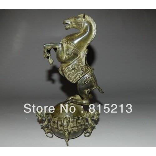 Wang 000929 Chinese Bronze Horse Standing on the ball & with QING Mark