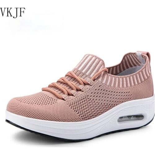 Fashion Breathable Mesh Women Shoes Wedges Heel Shoes Ladies Knitting Sock Sneakers Women Platform Casual Shoes