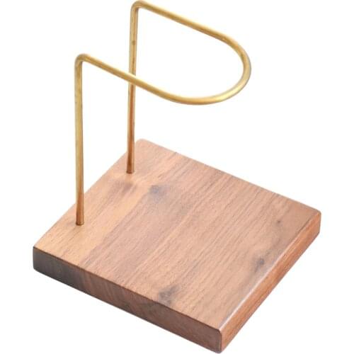 Brass Tea Filter Holder Wooden Base Tea Leaf Strainer Stand Rack Coffee Filter Cup Bracket for Coffee Restaurant