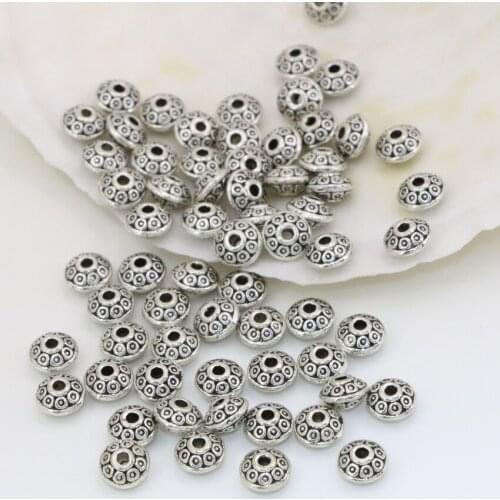 Hot sale fashion Tibet silver-color spacers accessories beads 4*7mm 20pcs rondelle wheel abacus shape jewelry findings B2526