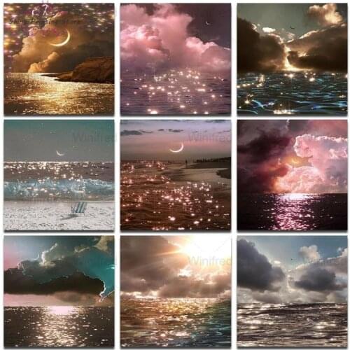 5D Diamond Painting Beautiful Scenery Star Cloud Moon Sea DIY Round Full Diamond Embroidery Kit Landscape Home Decoration Crafts