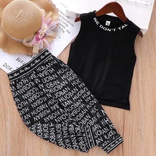 2021 New Fashion Girls Summer Sets Children Sleeveless Vest Top+Pants 2Pcs Sets Letter Kids Infant Baby Clothes 2-9Y