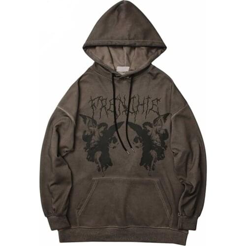 Autumn Spring Long Sleeve Oversized Hoodies Vintage Angel Print Sweatshirt Y2K Women Pullovers E-girl Harajuku GothicClothes