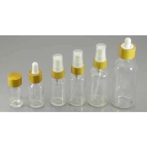 Transparent Clear Glass Bottles with Bamboo Lid 5ml 10ml 15ml 30ml 50ml 100ml Spray Bottle Glass Dropper Bottles Screw Cap