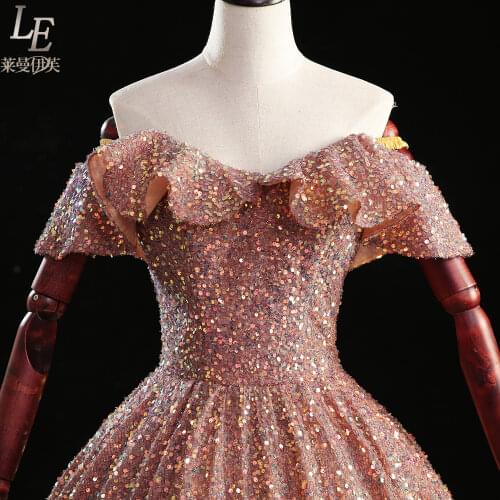 Luxury princess slash ruffle collar full sequined fairy court ball gown royal Medieval Renaissance Victorian dress Belle ball