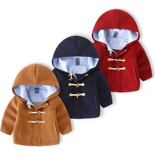 Boys woolen coat childrens windbreaker fashion buckles