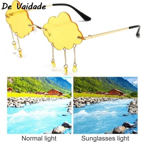 Fashion Rimless Sunglasses Women 2021 Vintage Clouds Tassel Steampunk Sunglasses Men Frameless Punk Glasses Shades UV400