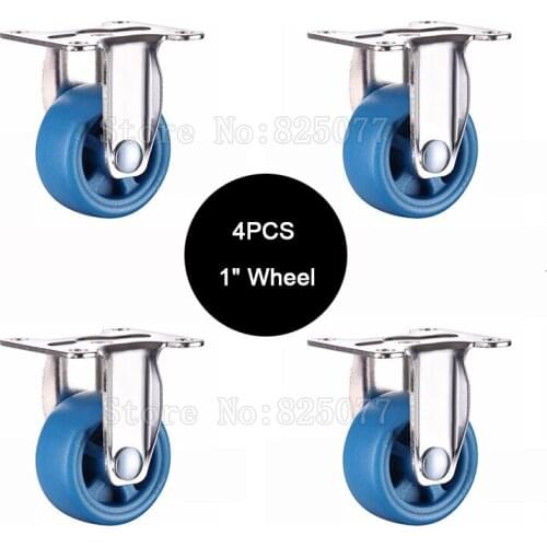 Brand New 4PCS 1'' Top Metal Fixed Wheel Castors Nylon Mute Table Trolley Furniture Casters Loading 20KG/PCS