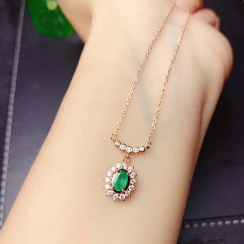 Natural And Real Emerald Pendant Solid S925 Sterling Silver Emerald necklace For Women Colour Gem StoneFine Jewelry