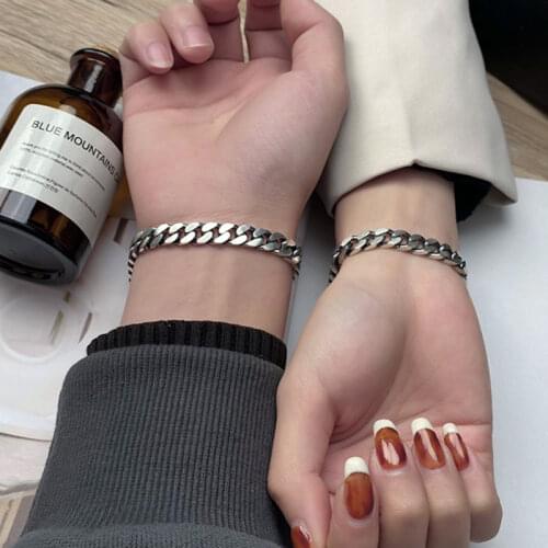 Titanium steel Cuban bracelet mens tide three-dimensional ins hip-hop niche design thick couple tide brand