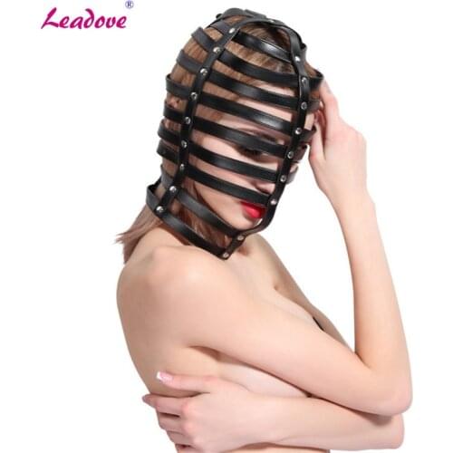 Head Restraints Harness Mask BDSM Bondage Gimp Leather Padded Hood Blindfold Cosplay Sex Toys Sexy Costume for Couple XN0214