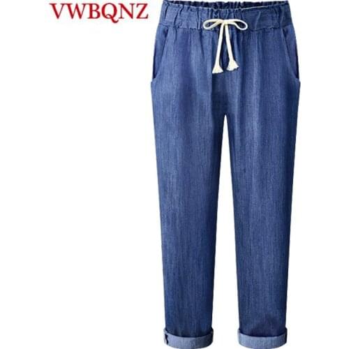 Womens Denim Harem pants 2018 Fashion New Spring Elastic Waist Loose Casual Pants Plus size 4XL 5XL 6XL Female Summer Trousers