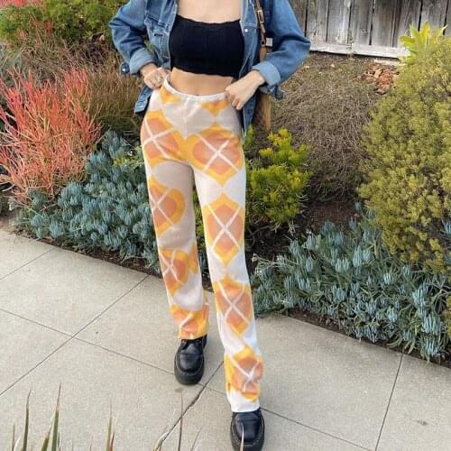 Women 3D Geometric Printing Pants Fashion Cotton Y2K Spring High Waist Colorful Hip Hop Split Trousers Sexy Streetpants P022