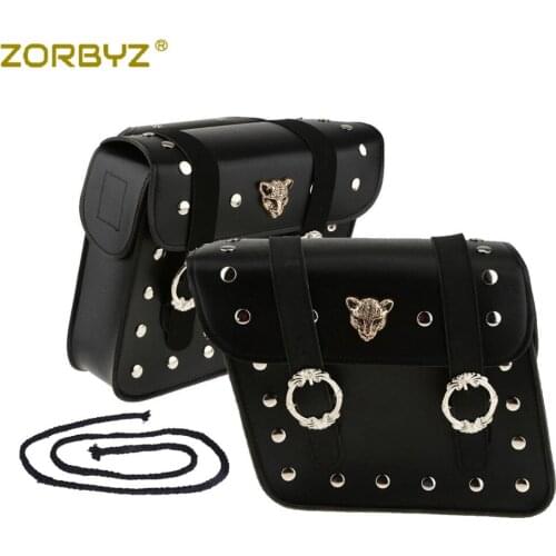 ZORBYZ Pair Black Universal Motorcycle PU Leather Saddle bag Pouch Laugge Bag For Harley Honda