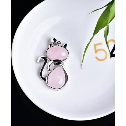 1PC Delicate new fashion crystal cat pendant rose quartz amethyst quartz crystal repair healing crystal party jewelry DIY gift
