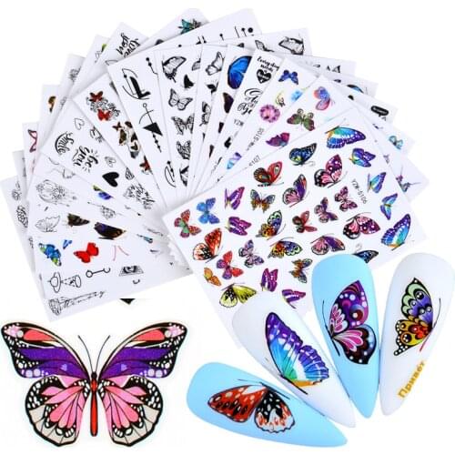 1Pcs Women Girls Nail Butterfly Stickers Watercolor Adhesive Nail Decals Sliders 3D Art Decorations Nails accessories 2021