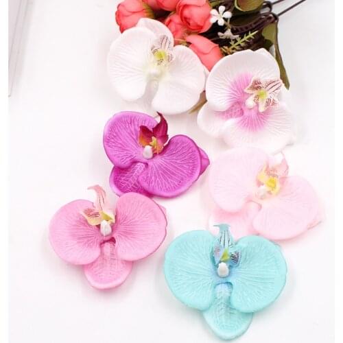 100pcs Artificial Flower high quality Silk Butterfly Orchid Head For Wedding Car Home Decoration DIY Flores Cymbidium Handmade