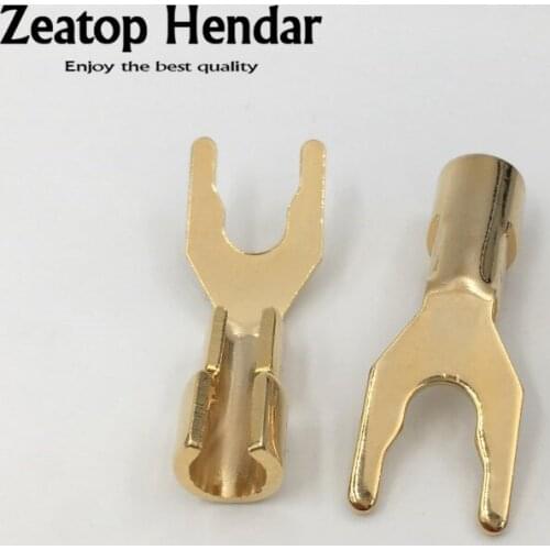 100Pcs Brass U-Type Spade Banana Speaker Jack Plug Solderless Y Fork Gold Plated Audio Terminals Adapter for Wires Cable