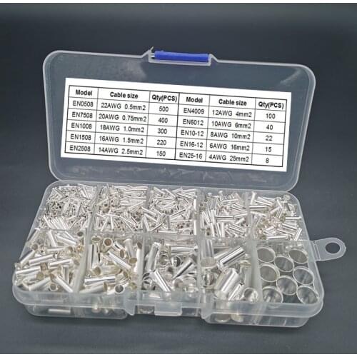 1755pcs Copper tube bare crimp terminals Electric naked cord end terminal wire connector cable ferrules EN0508~25-16 kit 22-4AWG