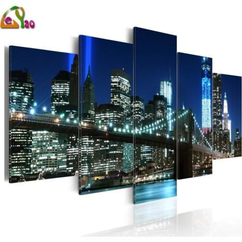 Blue NYC City Night Landscape Multi-Picture 5D Diamond Painting Diamond Mosaic DIY Full Round Diamond Embroidery Cross Stitch