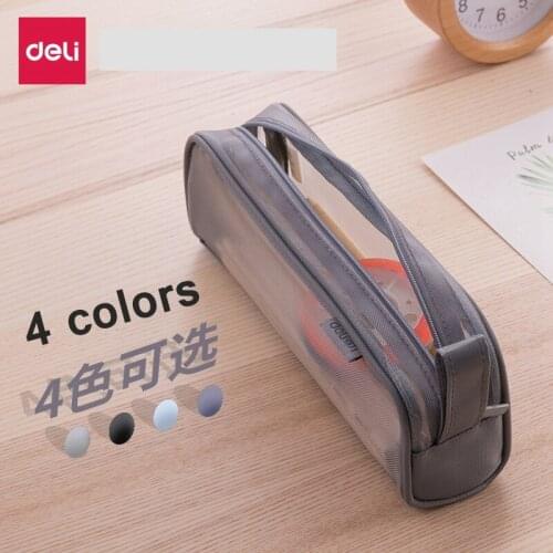 Deli 66748 Transparent Net yard pencil bag pencil case for student child school stationery supply w/zipper 4 colors optional
