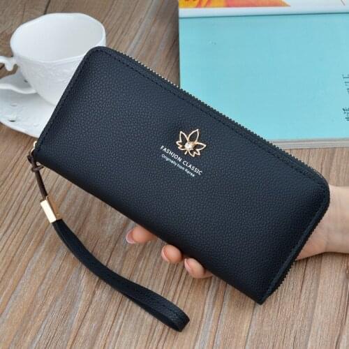 New Womens Long Wallet Lady Girl Fashion Japan Korea Zipper Coin Purse High Capacity Leaves Wallet Clutch Phone Bags