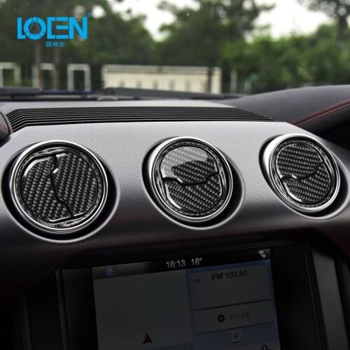 For Ford Mustang Carbon Fiber Car Interior Central Air Conditioner Decorative Cover Sticker Universal 2015 2016 2017 Accessories